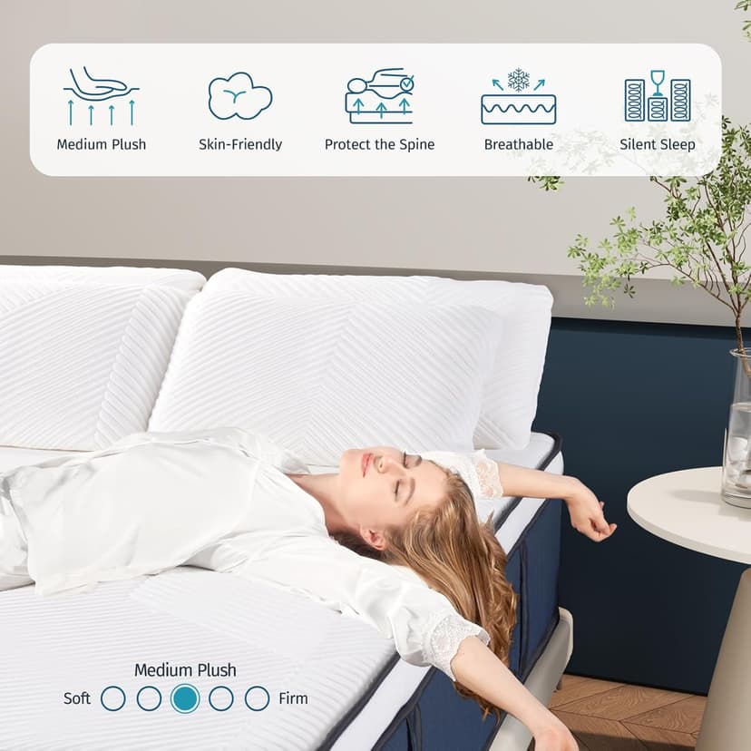 Queen Mattress, DIGLANT 14Inch Euro Top Memory Foam Hybrid Mattress, Medium Plush Feel Pocket Springs Queen Size Mattress for Pressure Relief, Edge Support Mattress in Box, CertiPUR-US, 60"*80"