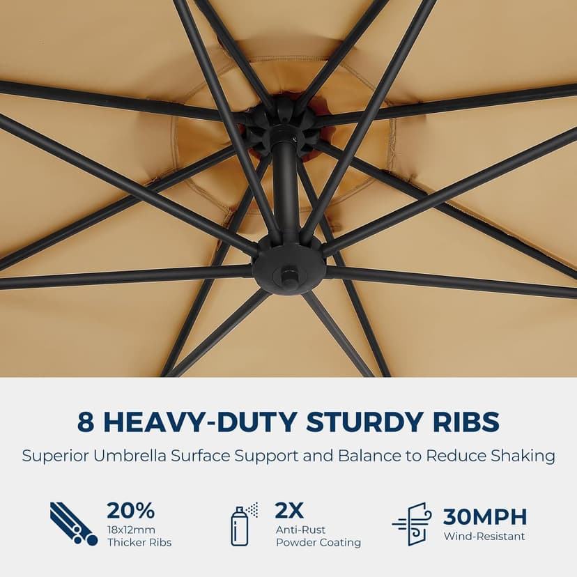 10ft Offset Patio Umbrella with Base Included, Cantilever Offset Hanging Patio Outdoor Market Umbrella UPF50+ UV Protection with Easy Tilt and Crank for Pool Deck and Garden