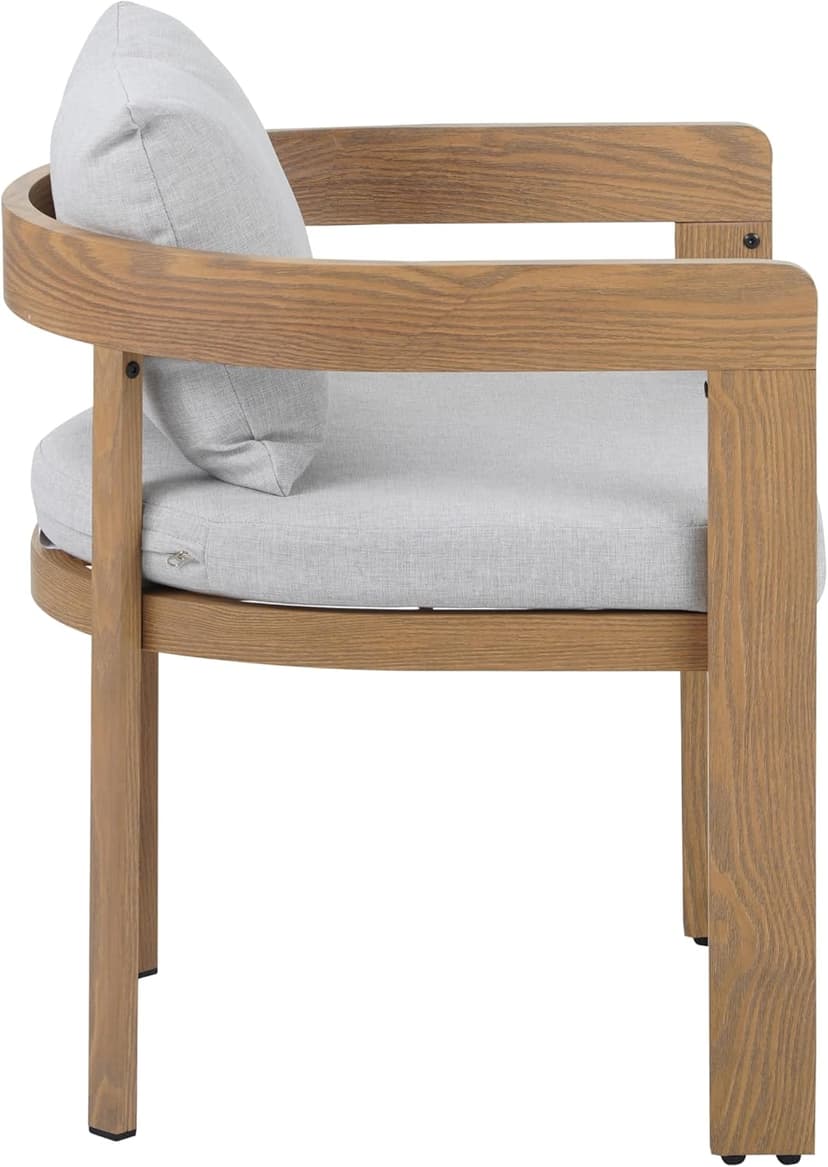 Christopher Knight Home Aluminum Dining Chair Set of 2, Armchairs with Cushions, Barrel Accent Chair, Wood-Like Finish, Comfy Seating Kitchen Side Chair Set for Balcony, Backyard, Garden, Teak
