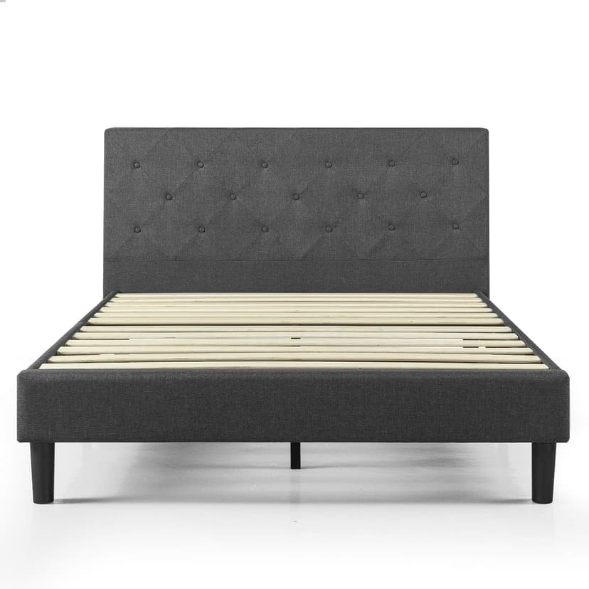 ZINUS Shalini Upholstered Platform Bed Frame, Mattress Foundation, Wood Slat Support, No Box Spring Needed, Easy Assembly, Dark Grey, Queen
