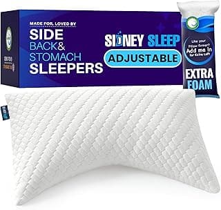 Sidney Sleep Pillow for Side and Back Sleepers - Comfort for Neck and Shoulder Pain - Adjustable Contour Fill - Queen Size - Extra Fill Included (White)