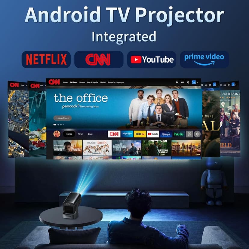 Mini Projector 1080P with WiFi 6 and Bluetooth 5.4, 4K Full HD Projector Features Auto Focus & Keystone, Portable Projector Built-in App Support 270° Rotatable, Compatible with Phone/HDMI/USB - Black