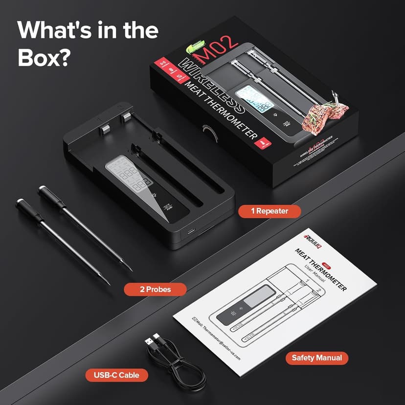 Smart Wireless Meat Thermometer with Dual Probes, Bluetooth & WiFi Combo, Remote Monitoring & Smart Alerts for BBQ, Grill, Smoker, Oven, Air Fryer