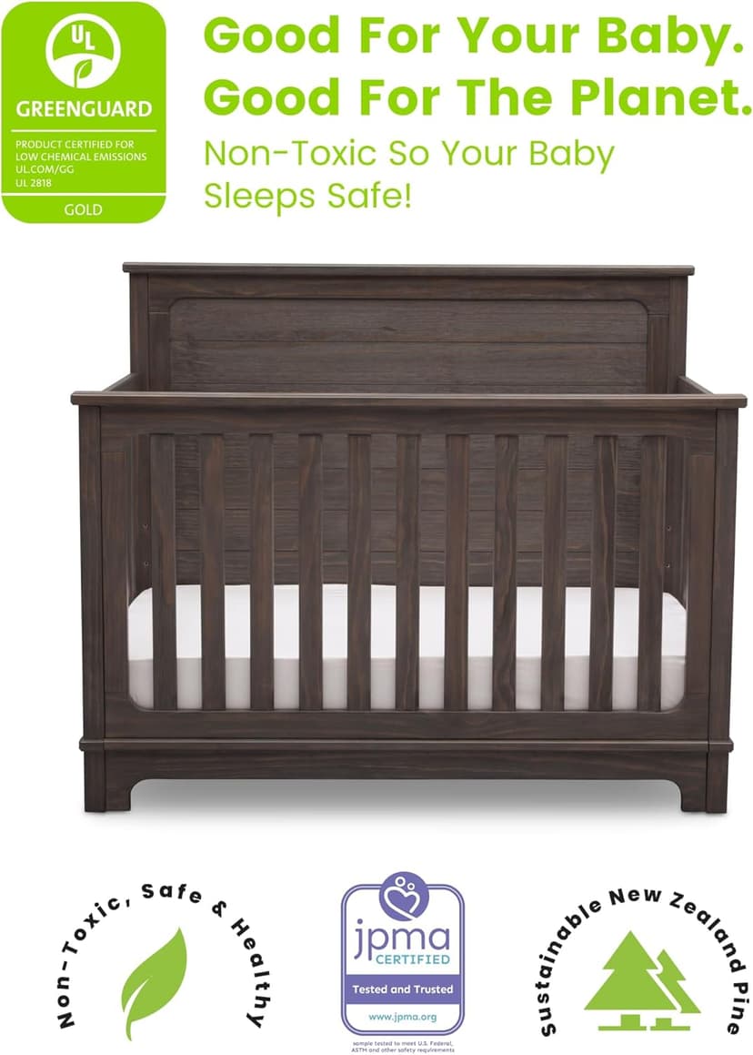 Delta Children Simmons Kids Slumbertime Monterey 4-in-1 Convertible Crib, Rustic Grey
