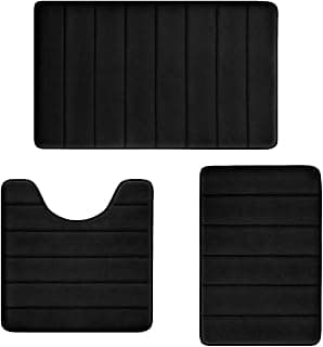 Bathroom Rugs Set Memory Foam Bath Rugs Non-Slip Bath Mat Set 3 Piece,Washable Bathroom Mats,Absorbent Shaggy Rugs Super Soft U-Shaped Toilet Rug,Bahroom Carpets for Bathroom,Tub,Shower（Black）
