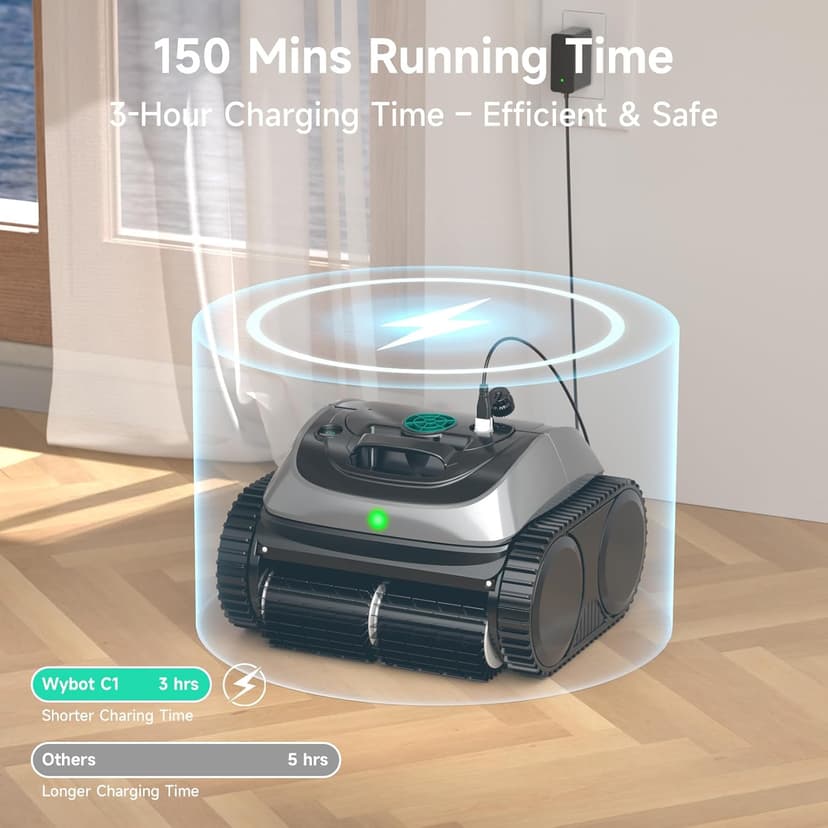 (2025 Upgrade) WYBOT C1 Pool Robot Vacuum for Inground Pools, 4-in-1 Cordless Robotic Pool Cleaner Lasts 150min, Triple-Motor up to 1,614 Sq.ft, Smart APP Support, Auto Wall & Waterline Cleaning