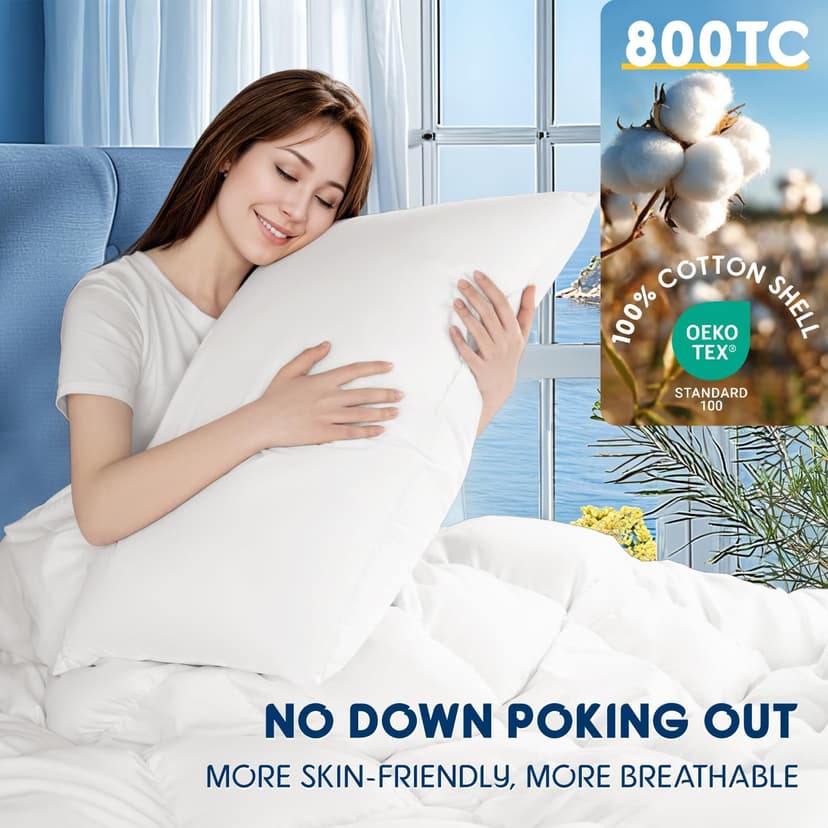 Luxury Canadian White Goose Down Pillow Queen Size - 900+ Fill Power, 800 Thread Count Cotton Shell, Soft Down Pillows for Sleeping, Hotel Pillow for Neck Pain Relief (1 Pack, 20"x30")