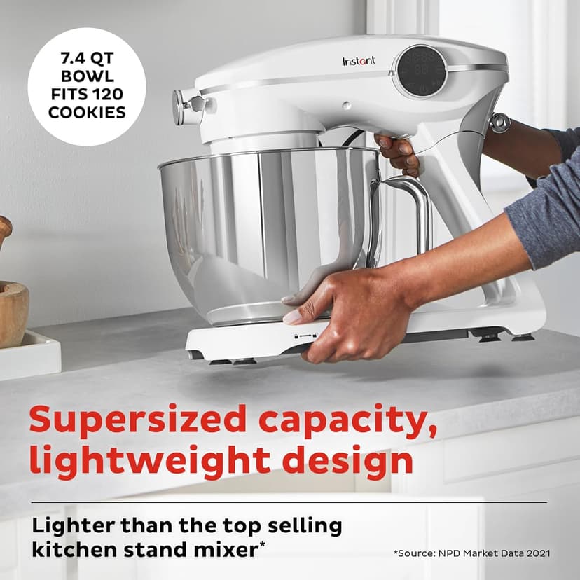 Instant Pot Instant Stand Mixer Pro,600W 10-Speed Electric Mixer with Digital Interface,7.4-Qt Stainless Steel Bowl,Dishwasher Safe Whisk,Dough Hook and Mixing Paddle,Pearl