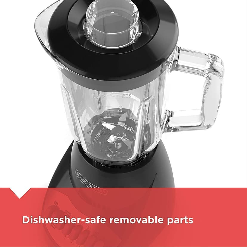 BLACK+DECKER 10-Speed Countertop Blender, Pulse Button, 6-Cup Glass Jar, Dishwasher-Safe, Stainless Steel Blade, Suction Feet