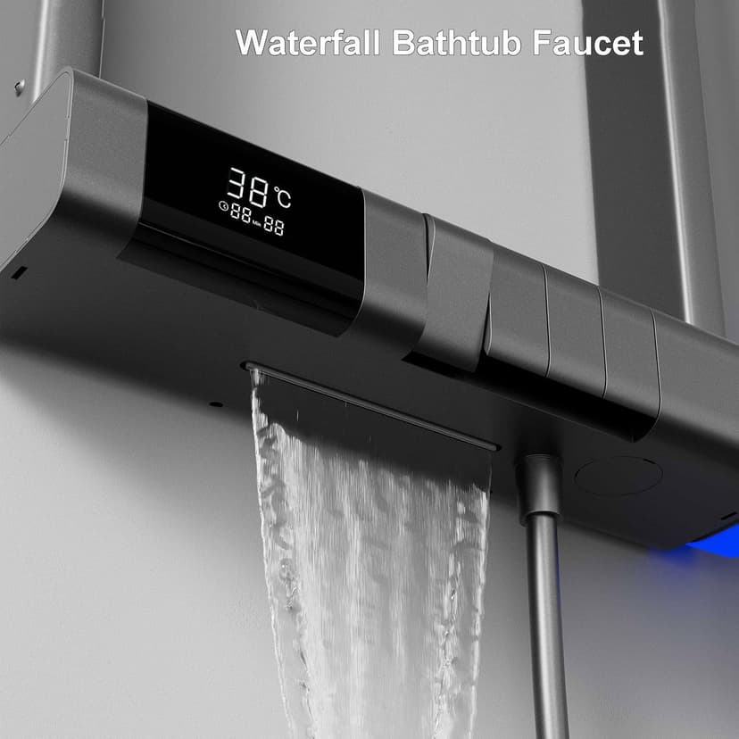 Thermostatic Shower System, 2025 Innovative 6 Functions Shower Faucet Set, LED Digital Display, 5 Piano Keys, 40x10cm Shower Head Sets Complete and Handheld, Bathtub Faucet, 59A Copper