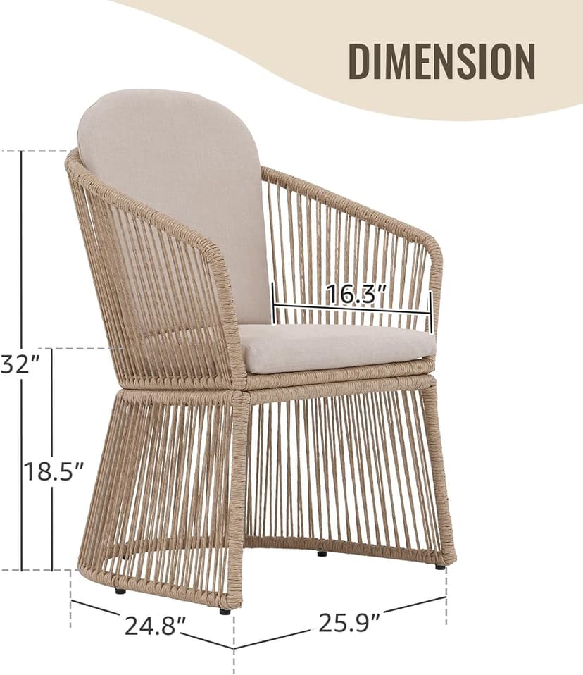 SUNSITT Patio Chairs Set of 4, Woven Wicker Outdoor Dining Chair w/Weather-Resistant Cushions, Modern Bistro Chairs Set of 4 w/Curved Armrest Beige for Garden Balcony Backyard