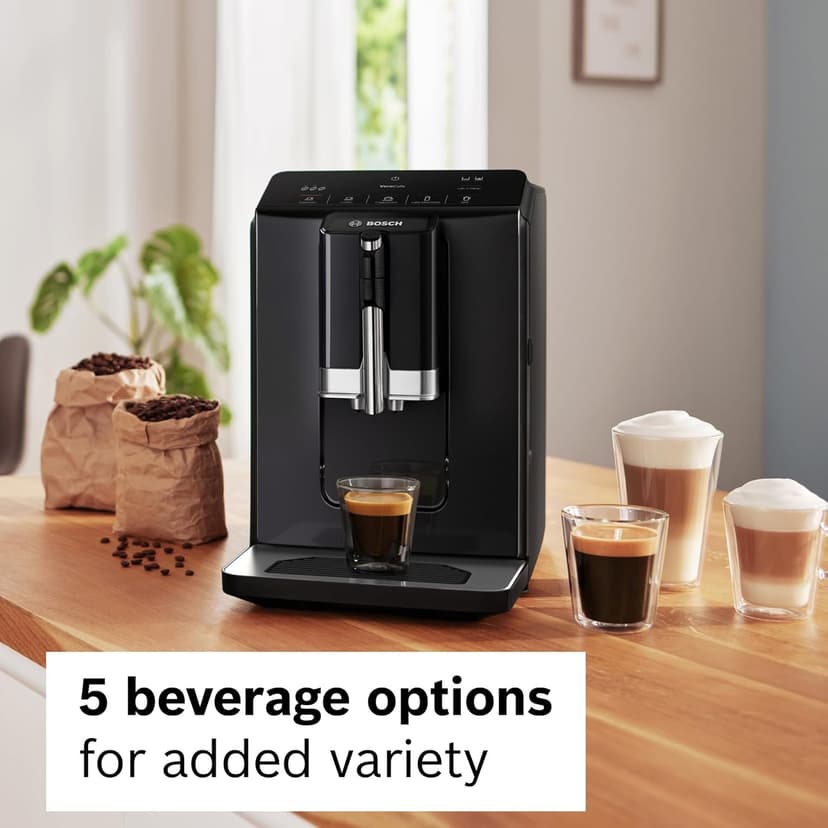 Bosch 300 Series Fully Automatic Espresso Machine – In-Cup Frother, OneTouch Milk Drinks, 5 Drink Options, Ceramic Grinder, Easy Clean & Descale, in Black