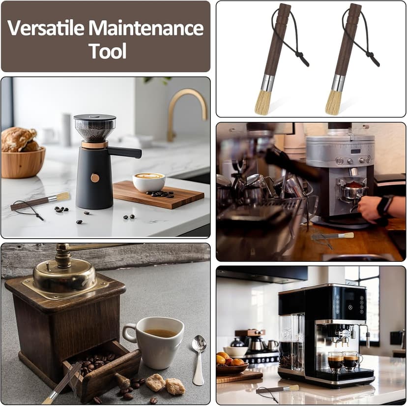 2 Pack Coffee Grinder Cleaning Brush, Coffee Brush with Wood Handle and Natural Bristles Brushes,Coffees Bar Accessories,Coffees Bar Espresso Grinder Brushes