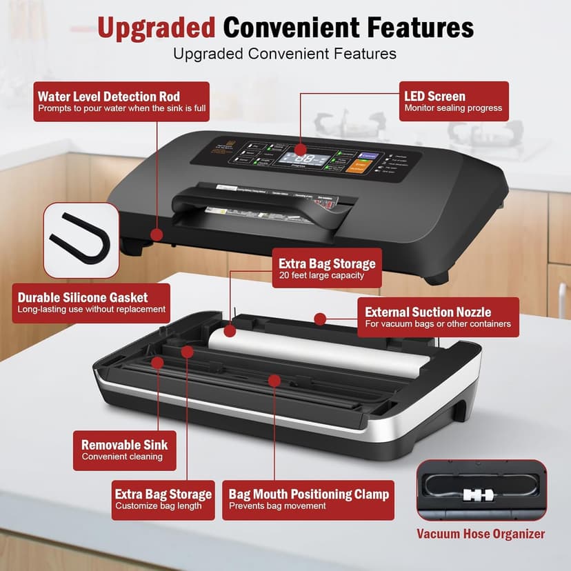 95kpa Vacuum Sealer Machine,Commercial Fully Automatic Food Sealer,10-in-1 Functions & Powerful Sealing System with Double Heat Seal,Easy-Lock Handle,Built-in Cutter,1 Bag Rolls and 10 Pre-cut Bags