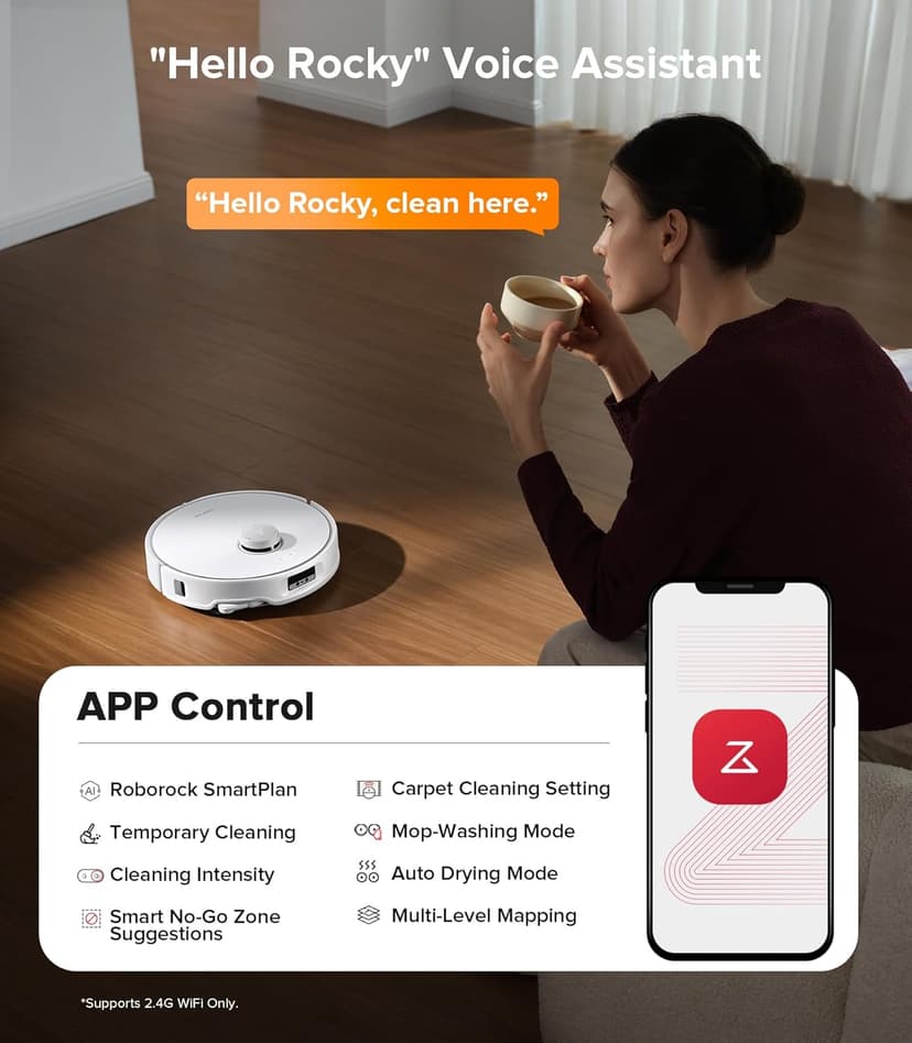 roborock Qrevo Edge Robot Vacuum and Mop, 18,500Pa Suction, Zero-Tangling, AdaptiLift Chassis, Al Obstacle Recognition, Hot Water Mop Washing & Dock Self Cleaning, Corner to Edge Deep Cleaning
