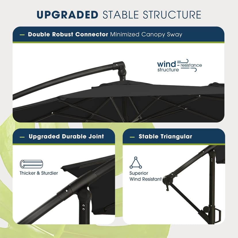 wikiwiki 10ft Patio Umbrellas Offset Outdoor Umbrella Cantilever Hanging Umbrellas w/Infinite Tilt, Fade Resistant Waterproof RECYCLED FABRIC Canopy & Cross Base, for Yard, Garden & Deck, Carbon