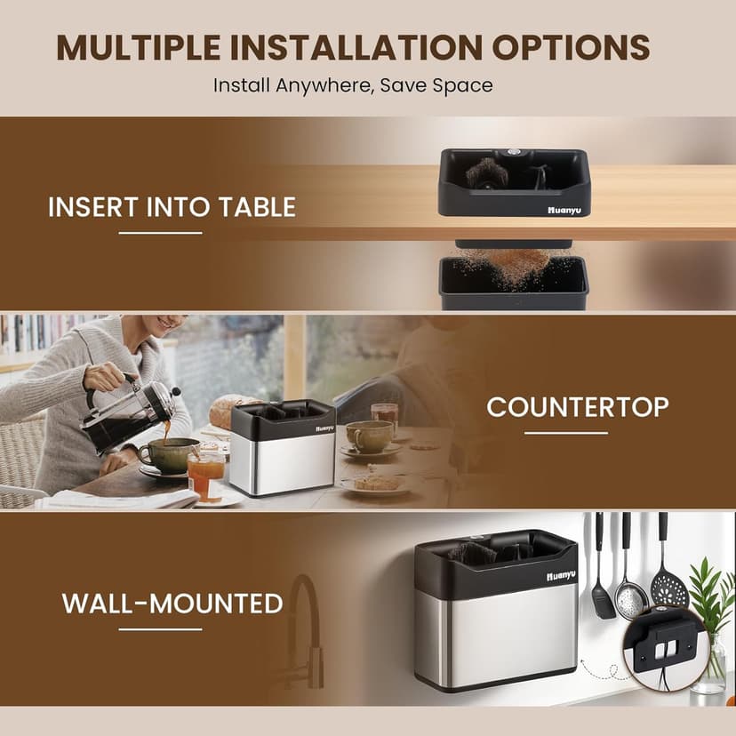Huanyu Flat Burr Coffee Grinder with 19 Grinding Settings Large Capacity 35oz Black and Huanyu Electric Espresso Portafilter Cleaner with Dual Brush Heads and Three Scrapers Bundle