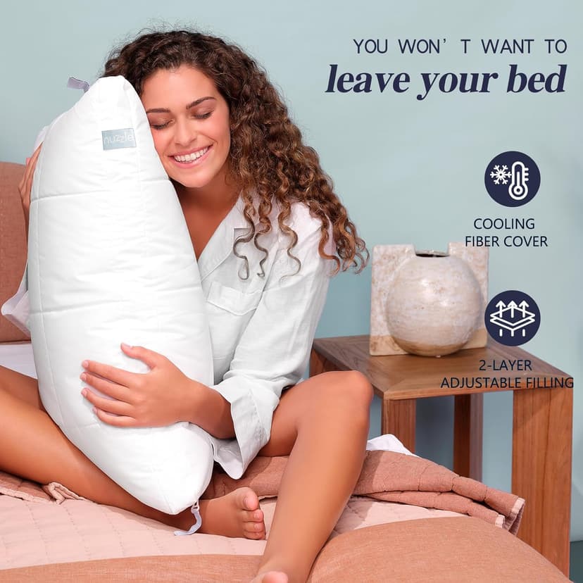Nuzzle Cooling Adjustable Pillow for Side Sleepers, Luxury Standard Size Bed Pillow Hotel Collection - Best Adjust Height Soft Firm Pillow for Back, Stomach or Side Sleepers - Home Gifts