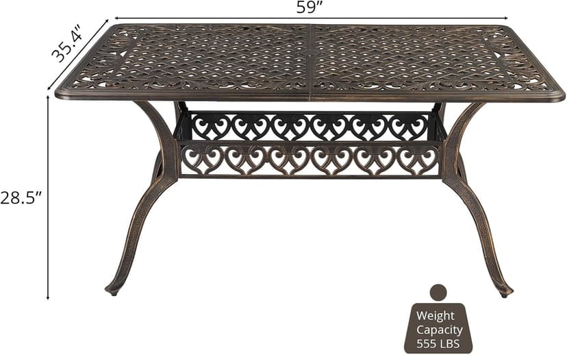 VINGLI 7-Piece Outdoor Dining Set, Cast Aluminum Patio Furniture Set for 6 with Umbrella Hole, Rectangular Outdoor Dining Table & 6 Stackable Chairs, All-Weather Garden/Poolside Dining Set Bronze