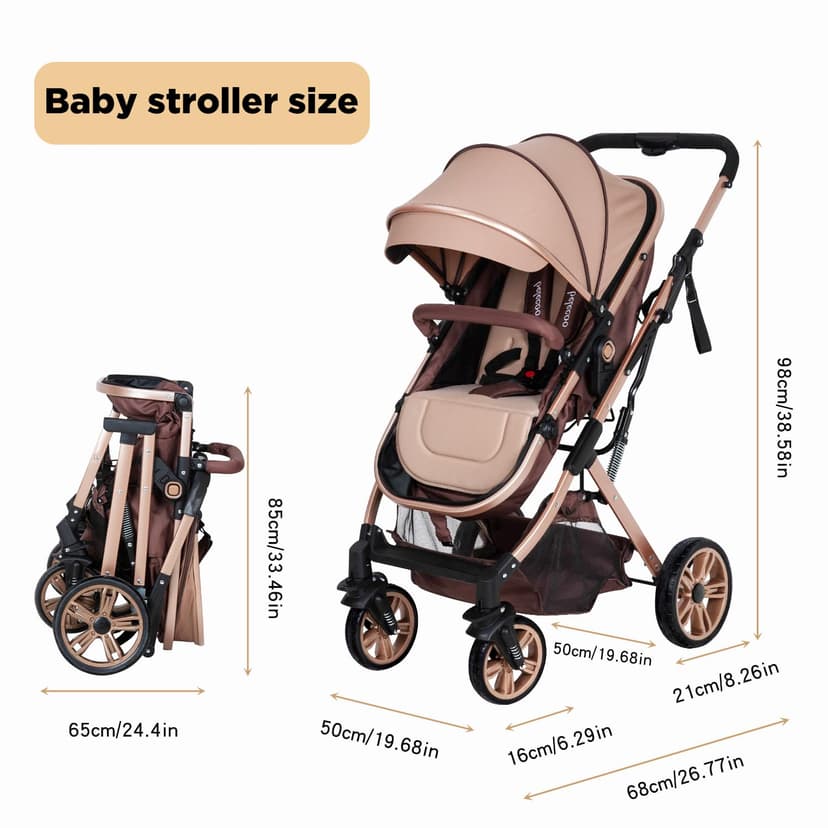 Baby Stroller Newborn Foldable Pushchair with Adjustable Canopy Folding High Landscape Infant Carriage, Anti-Shock Toddler Pushchair
