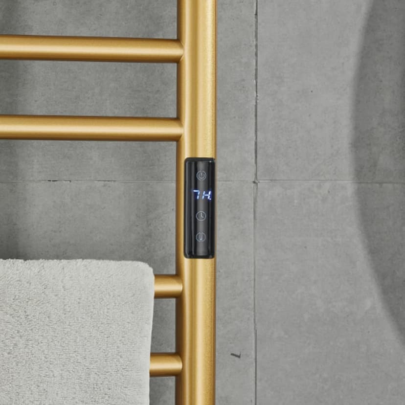 Electric Towel Warmers Radiator with Built-in Timer Gold, 140W Wall-Mounted & Freestanding Heated Towel Drying Rack with 11 Bars, 304 Stainless Steel Heated Towel Rail for Bathroom, Plug-in