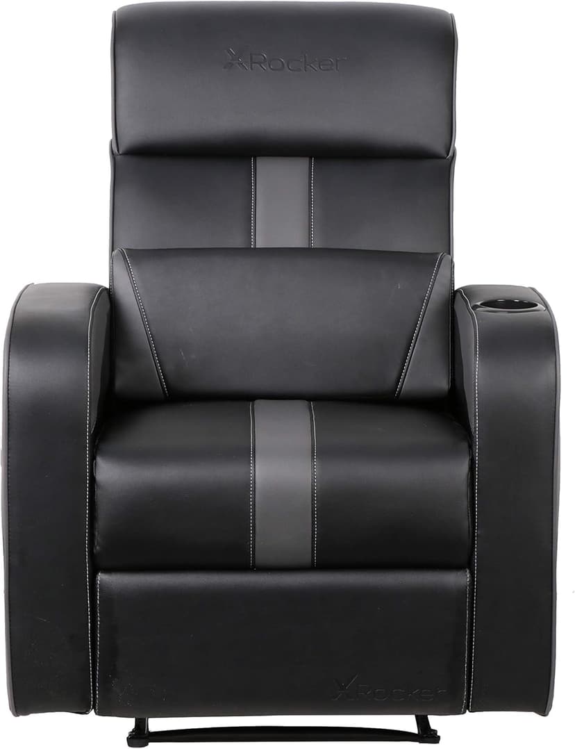 X Rocker Gamma Recliner Gaming Chair, 2.1 Bluetooth Audio System, Headrest Mounted Speakers, Built-in Footrest and Cupholder, 718001, 34.84" x 39.37" x 30.31", Black
