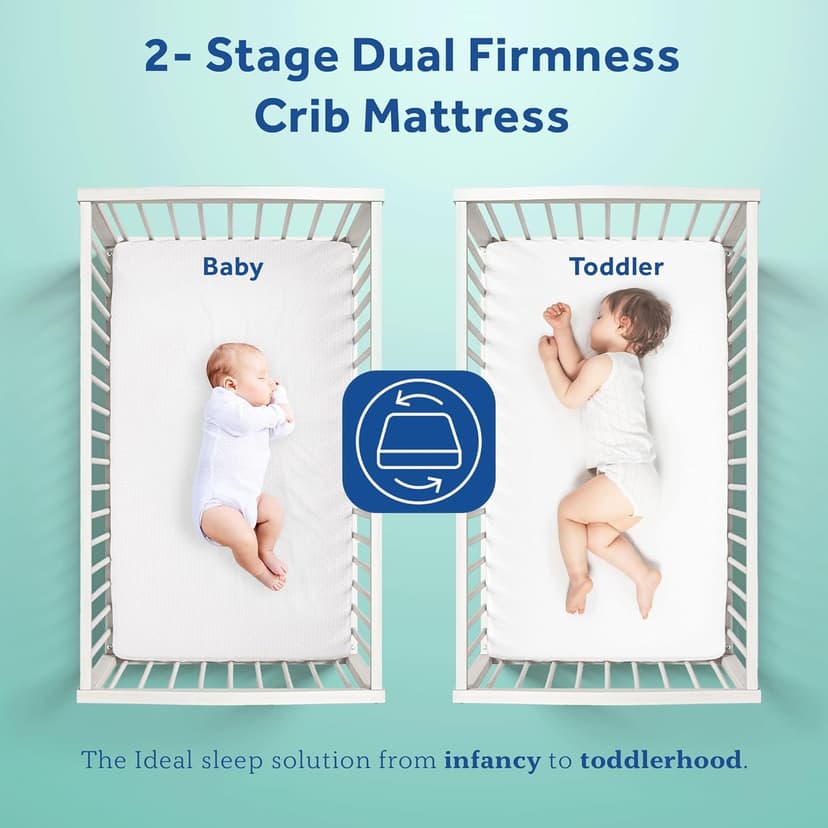 Sealy Baby OptiCool Breathable Crib Mattress, GREENGUARD GOLD Certified, Made in USA, Toddler Bed Fit, 2 Stage Cooling Memory Foam, Non Toxic, Airy Cotton Cover, Safety & Quality Tested, 52X28"