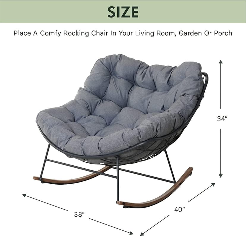 Grand patio Outdoor Rocking Chair, E-Coated Modern Cozy Lounge Rocker Chair with Cushion for Balcony Porch Patio, Gray