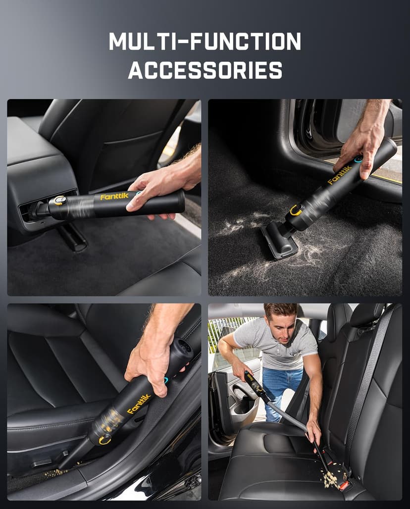 Fanttik Slim V8 Apex Car Vacuum, 4-in-1 Portable Mini Cordless Vacuum with 19000pa Suction Power, Type-C Charge, 2 Suction Modes, Handheld Vacuum for Car, Office Desk, Keyboards (Black)