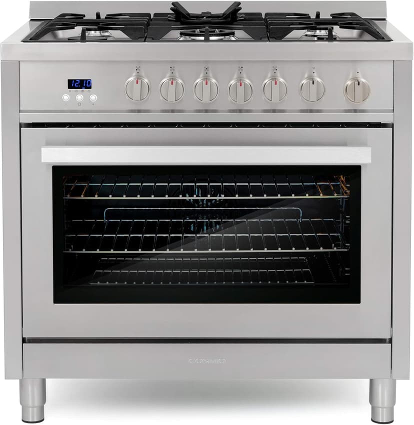 COSMO COS-965AGFC 36 in. Nebula Collection 3.8 cu. ft. Gas Range, 5 Burners, Rapid Convection Oven, Cast Iron Grates in Stainless Steel