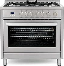 COSMO COS-965AGFC 36 in. Nebula Collection 3.8 cu. ft. Gas Range, 5 Burners, Rapid Convection Oven, Cast Iron Grates in Stainless Steel