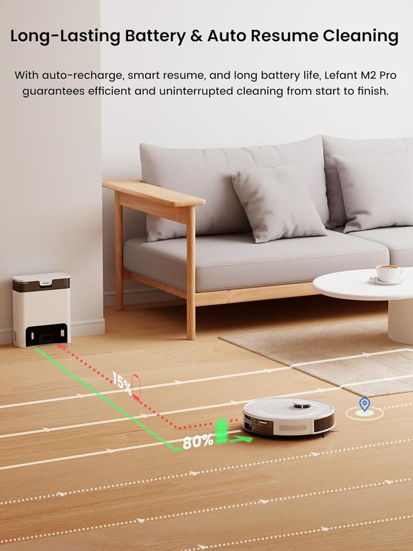 Lefant LiDAR Robot Vacuum and Mop, 45-Day Self-Emptying, 190° PSD Obstacle Avoidance, Customized Cleaning, Multi-Floor Mapping, 5500Pa Strong Suction, 140 Min Runtime, WiFi/Alexa/APP, M2 Pro
