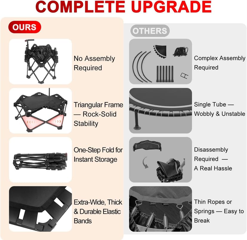 Foldable Mini Trampoline — One-Step Fold & Open, 42" Rebounder Trampoline for Adults & Kids, 450lbs Max Load, Adjustable T-Bar, Indoor & Outdoor Workout