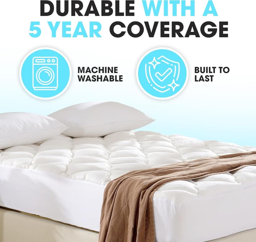 Cheer Collection Queen Size Mattress Topper – Extra Thick and Plush Pillow Top Mattress Pad, Soft Rayon from Bamboo Cover, Cooling, Breathable, and Machine Washable Mattress Topper for Queen Bed