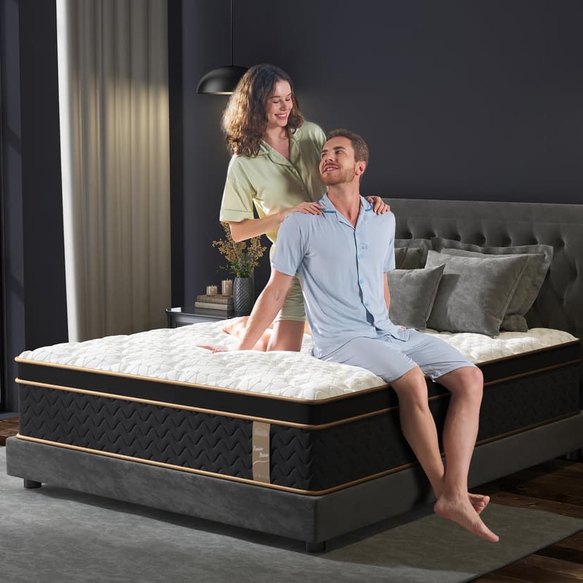 Queen Mattress, 14 Inch Plush Hybrid Mattresses with Gel Memory Foam, Fiberglass-Free Mattress in a Box, Individual Pocket Spring-Motion Isolation-Extra Edge Support, 365 Nights Trial,CertiPUR-US