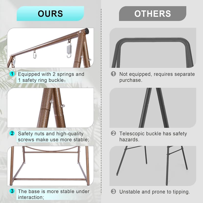 Reinforced Base & Triangular Structure Hammock Stand with 2 Storage Baskets, Swing Stand with 3 Hooks Fit for Most Hanging Chair for Oudoor&Indoor (Stand Only) (Coffee)