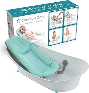 Contours Oasis 4 in 1 Comfort Cushion Baby Bathtub, Portable Infant Bath Seat, Supportive for Newborns and Toddlers 0-24 Months, Grow with Me Design, Quick Dry Mesh Pad, Easy to Clean, Blue/White