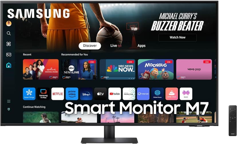 Samsung 43-Inch M7 (M70D) Series 4K UHD Smart Monitor with Streaming TV, Speakers, HDR10, USB-C, Multiple Ports, Gaming Hub, SolarCell Remote, Vision Accessibility Tools, LS43DM702UNXGO, 2024, Black