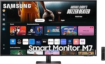 Samsung 43-Inch M7 (M70D) Series 4K UHD Smart Monitor with Streaming TV, Speakers, HDR10, USB-C, Multiple Ports, Gaming Hub, SolarCell Remote, Vision Accessibility Tools, LS43DM702UNXGO, 2024, Black