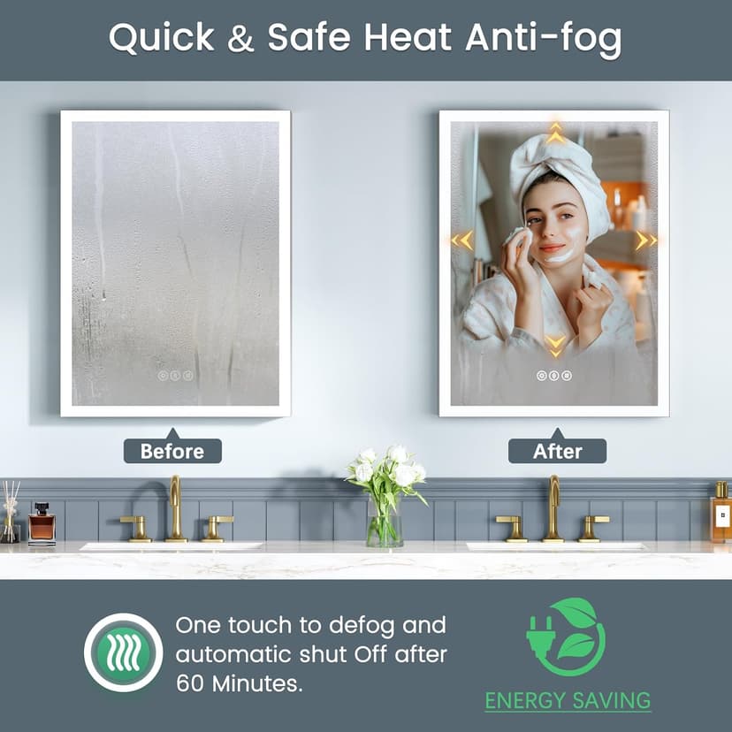 16x24 Inch Medicine Cabinet with Lights, Lighted Medicine Cabinet with Mirror, AL Alloy Frame, Hardwired, Recessed or Wall Mount, 3 Light Colors/Dimmable/Defog,2 Outlets&USBs, 2 Shelves