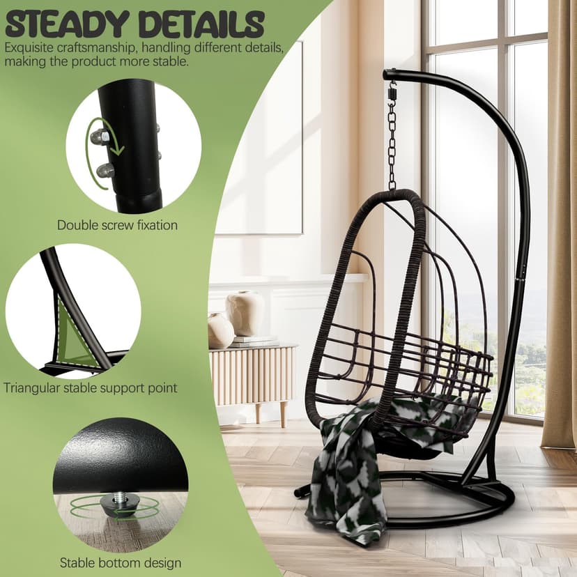 Hammock Stand Only Max 300lbs Hammock Chair Stand Only Heavy Duty Hanging Chair Stand 360 Degree Rotation Egg Chair Stand C Stand Frame for Egg Chair Indoor Outdoor Porch Swing