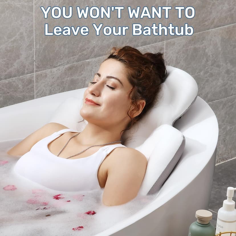Full Body Bath Pillow for Bathtub, Thick Bathtub Cushion with Laundry Bag, Luxury Tub Pillow for Bath for Headrest Neck and Back Support White 51" x 16"