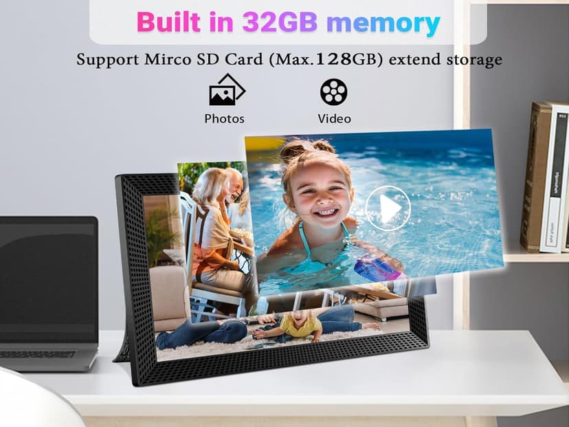 15.6" WiFi Digital Picture Frame, 32 GB Memory, Auto-Rotate, 1920x1080 HD IPS Touchscreen Large Digital Photo Frame, Share Moments Instantly via Frameo APP, Gift for Family and Friends (Black)