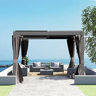 Domi 10x12FT Outdoor Louvered Pergola Full Aluminum Structure,Patio Pergola with Two Independently Adjustable Roof for Backyard, Sun Shade Gzebo with Gutter System for Garden Deck(Dark Gray)
