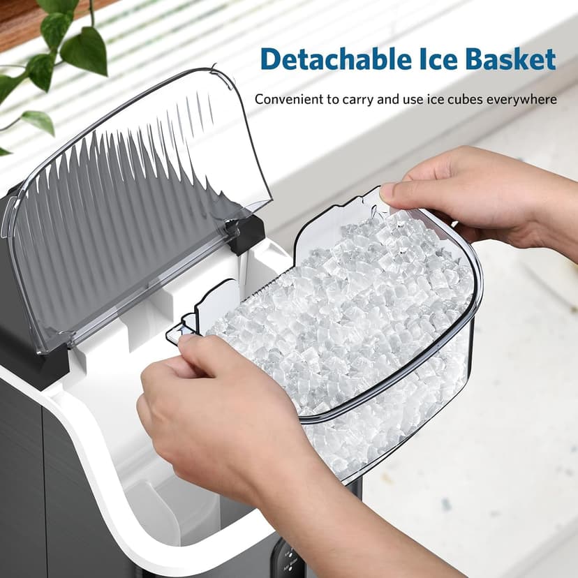 COWSAR Nugget Ice Makers Countertop Soft Chewable Pellet Ice Machine with Auto-Cleaning Function, 35Lbs/24H, Portable Ice Makers for Kitchen, Office, Home,Silver