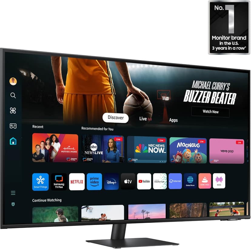 Samsung 43-Inch M7 (M70D) Series 4K UHD Smart Monitor with Streaming TV, Speakers, HDR10, USB-C, Multiple Ports, Gaming Hub, SolarCell Remote, Vision Accessibility Tools, LS43DM702UNXGO, 2024, Black
