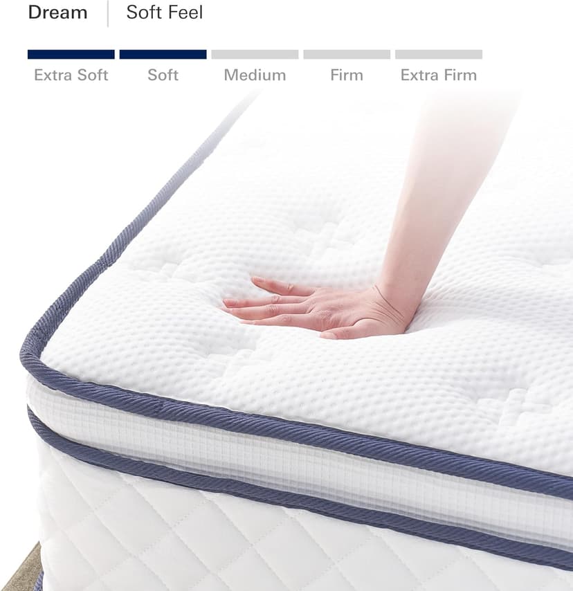 Plush Dream King Mattress 12 Inch Hybrid Pocketed Springs - Mattress in a Box with Memory Foam, Soft Plush Feel, Motion Isolation, Multi-Zone Spinal Support