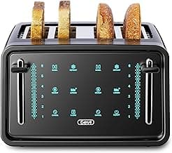 Gevi Toaster 4 Slice,Led Display Touchscreen Bagel Toaster with Dual Control Panels of Bagel/Reheat/Defrost/Cancel/Toasting One Slice/Longer Function,6 Shade Setting