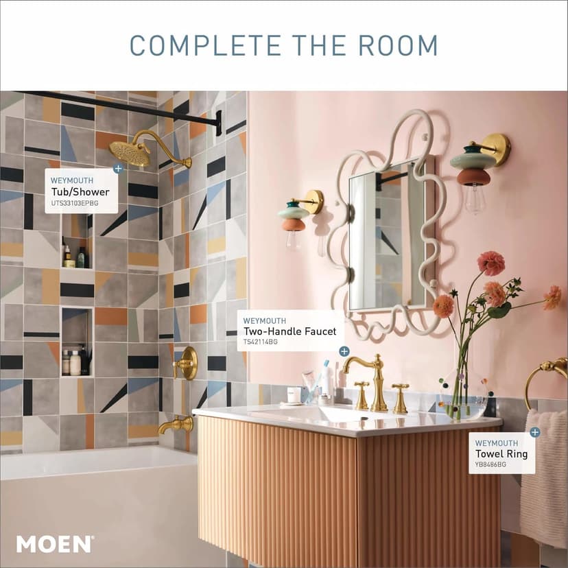 Moen Weymouth Brushed Gold Two-Handle Widespread Cross Handle Bathroom Faucet Trim Kit, Valve Required, TS42114BG