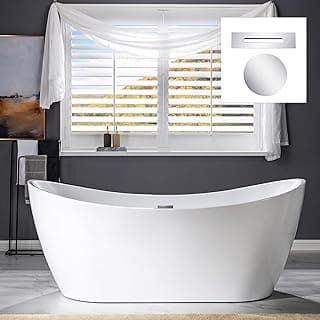 WOODBRIDGE 71"Freestanding White Acylic Soaking Bathtub with Chrome Drain and Overflow,B0017 C